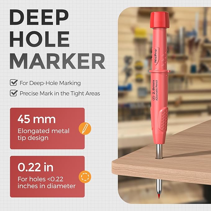 Nicpro 2 Pack Carpenter Pencils with Sharpener, CP3000 Mechanical Carpenter Pencils with 38 Refills, Heavy Duty Construction Pencil, Woodworking Tools for Architect Marking (Black, Red) - With Case