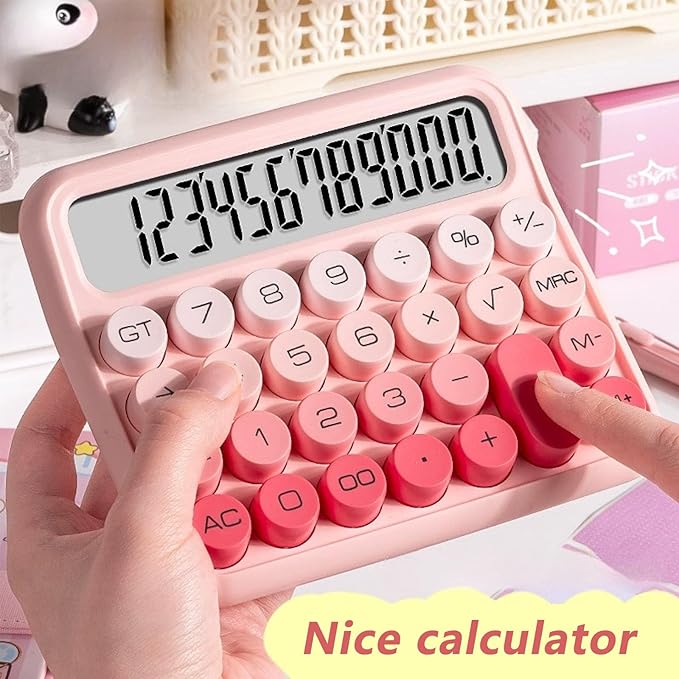 Pink Calculator 12-Digit Large LCD Display Calculator with Big Buttons, School, and Home Use,The Best Choice for Gifts