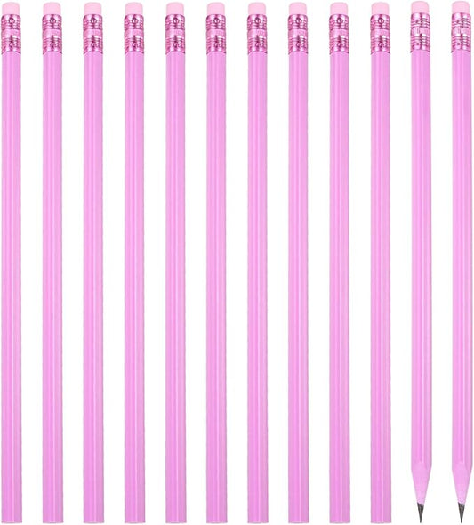 PATIKIL Round Pencils, 12 Pcs Triangle HB Graphite Pencil Wooden Pencils with Eraser for Classroom Office Writing Drawing Supplies, Red