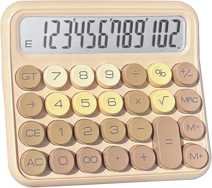 Benkaim Desk Calculator - 12 Digit Large LCD Display, Big Button Calculator for School, Home & Business Use (Brown Gradient)