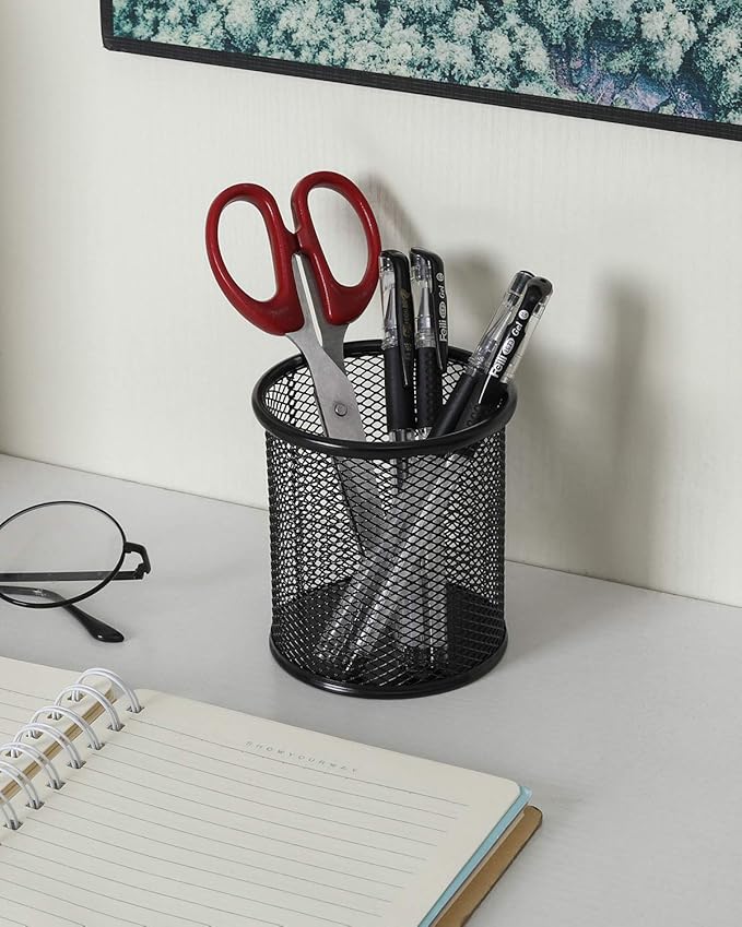 EasyPAG Black Pen Holder for Desk 2 Pack Metal Pen Holder Organizer Pencil Cup Holder for Home, Office, Classroom, School