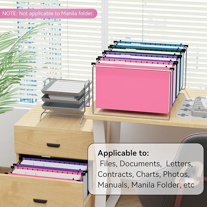 ANSOOK Plastic Legal Size Hanging File Folders,Heavy Duty 3 Inch Expansion,12 Pack Expanding File Folder,File Cabinet Folders with Insertable Tabs,Color Accordion File Organizer for Office Home School