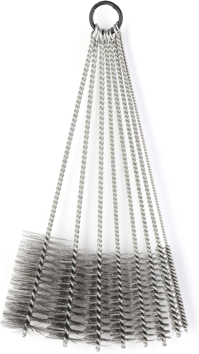 12 Inch Pipe Cleaning Brush Set with Stainless Steel Bristles, Tube Bottle Brush Kit, 8 Sizes for Auto Parts, Bottles, Guns, Tubes, Etc.