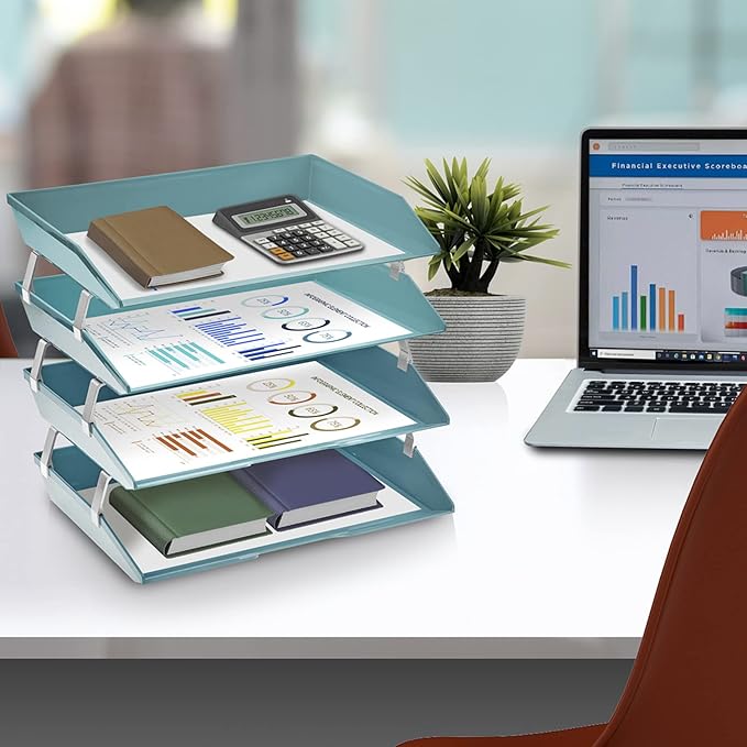 Acrimet Facility 4 Tier Letter Tray, Side Load, Letter Size/A4, Desktop File Organizer, Plastic (Solid Green)