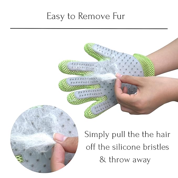 PetPals Single Pet Hair Removal Grooming Glove, Suitable for Long- and Short-Haired Dogs and Cats. Double-Sided with Pet Hair Removal and Cleaning for Furnitures. Green