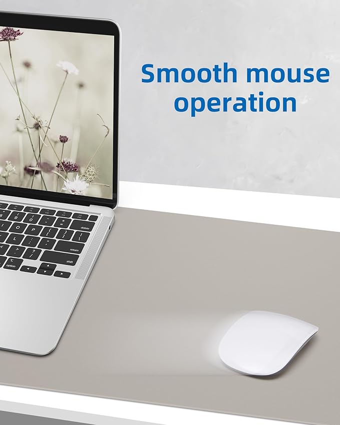 Leather Desk Pad Blotter,Mouse Pad,Office Desk Mat, Non-Slip PU Leather Desk mat,Large Desk mat,Waterproof Keyboard mat for Office/Home/Decor (Light Grye,35" x 17")