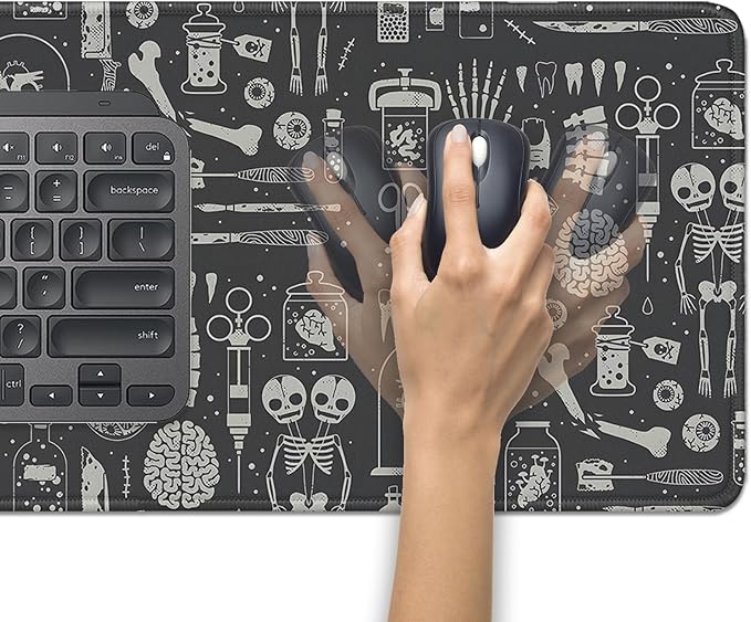 Human Skeleton Medical Mouse Pad,Large X Ray Mousepad Desk Pad with Stitched Edges,Non-Slip Waterproof Rubber Base Mouse Mat for Office Computer Keyboard Laptop Home(27.5x11.8 in)