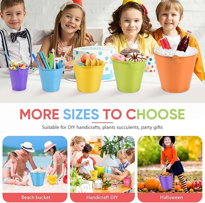 OBTANIM 7 Pack Purple Metal Buckets with Handle Galvanized Ice Pails for Plants, Succulents, Party Favors Organizing, Rustic Home Decor or Classrooms Pencil Storage (6 x 4.4 inch)