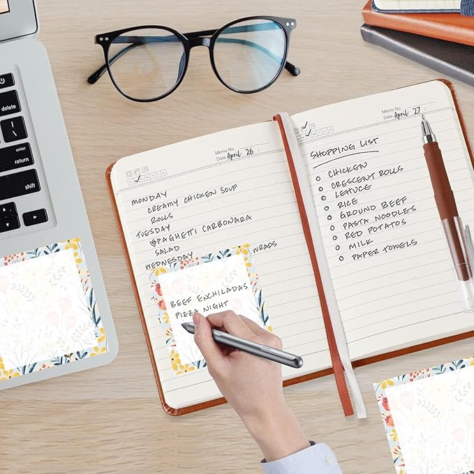 Sticky Notes, 2 Pads, 3x3 inches, Cute Colorful Fun Self-Stick Note Pads, Easy Post, Strong Adhesive Notepad Yellow Tulip Floral