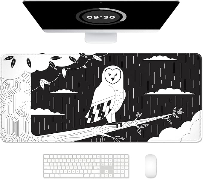 Auhoahsil Desk Mat, Ultra Large Mouse Pad, XXL Gaming Mousepad, Pretty Desk Pad, Big Extended Full Size Desktop Desk Matt for Keyboard, Laptop & Computer, 35.5 x 15.7 in, Gothic Black White Owl