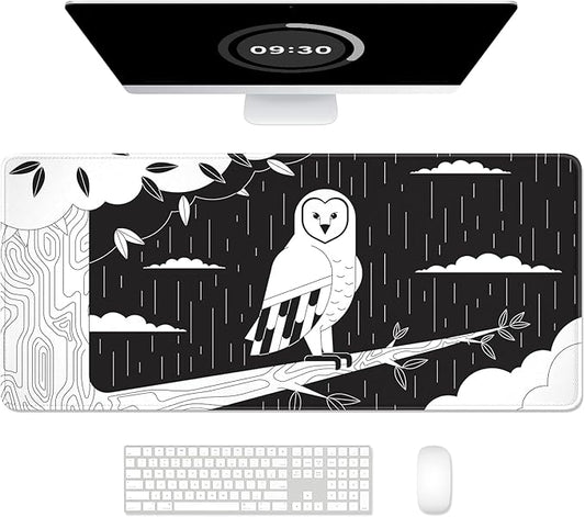 Auhoahsil Desk Mat, Ultra Large Mouse Pad, XXL Gaming Mousepad, Pretty Desk Pad, Big Extended Full Size Desktop Desk Matt for Keyboard, Laptop & Computer, 35.5 x 15.7 in, Gothic Black White Owl