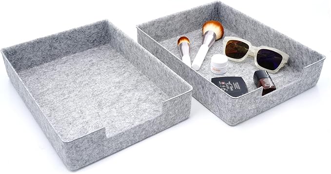 Welaxy Desk Drawer Organizer Letter Trays Felt Document File Papers Magazines Storage Sorting Box Soft Sturdy 2-piece office home fall gift solution (Light Grey)