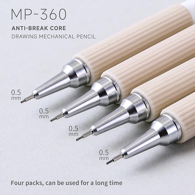 0.5mm Mechanical Pencil Set with Case, 4PCS Drafting Mechanical Pencils Kit – 4 Tubes 2B Lead Refills, 3 Erasers, Ideal Pencil Set for Writing & Drawing