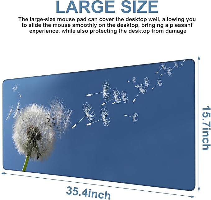 Flying Dandelion Seeds Gaming Mouse Pad 3mm Thick Stitched Edge Waterproof Non-Slip Large Computer Keyboard Mouse Mat,Suitable for Office Entertainment Decorative Desk Pad 35.4 x 15.7 Inches