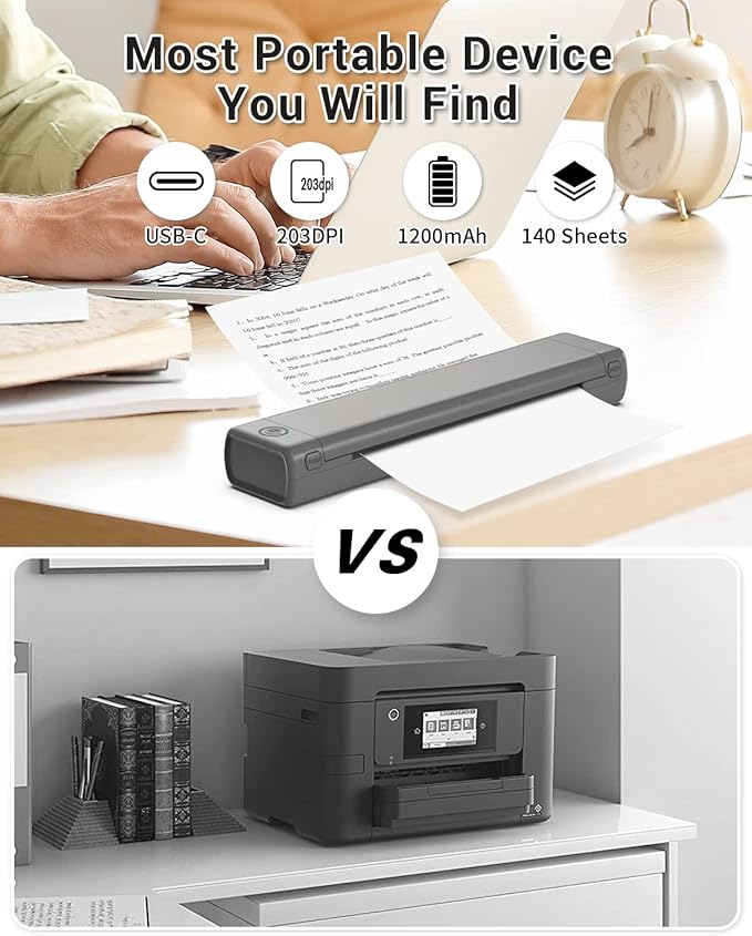 Phomemo Inkless Portable Printer for Travel - Wireless Thermal Printer Compatible with Phone & Laptop, Bluetooth Printers Supports 8.5" X 11" Letter Thermal Paper, Come with Carry Case