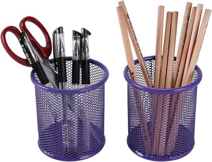 EasyPAG Purple Pen Holder for Desk 2 Pack Metal Pen Holder Organizer Pencil Cup Holder for Home, Office, Classroom, School