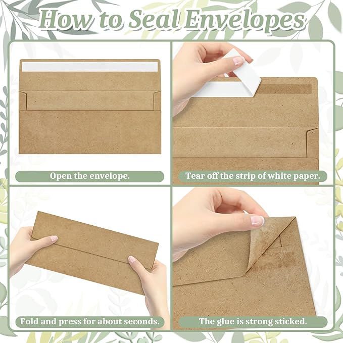 50 Pcs Kraft #10 Business Envelopes, Self Seal Standard Envelopes, Windowless Business Mailing Envelopes for Office, Checks, Letters, Invoices, Statements, Wedding, 4-1/8 x 9-1/2 inch