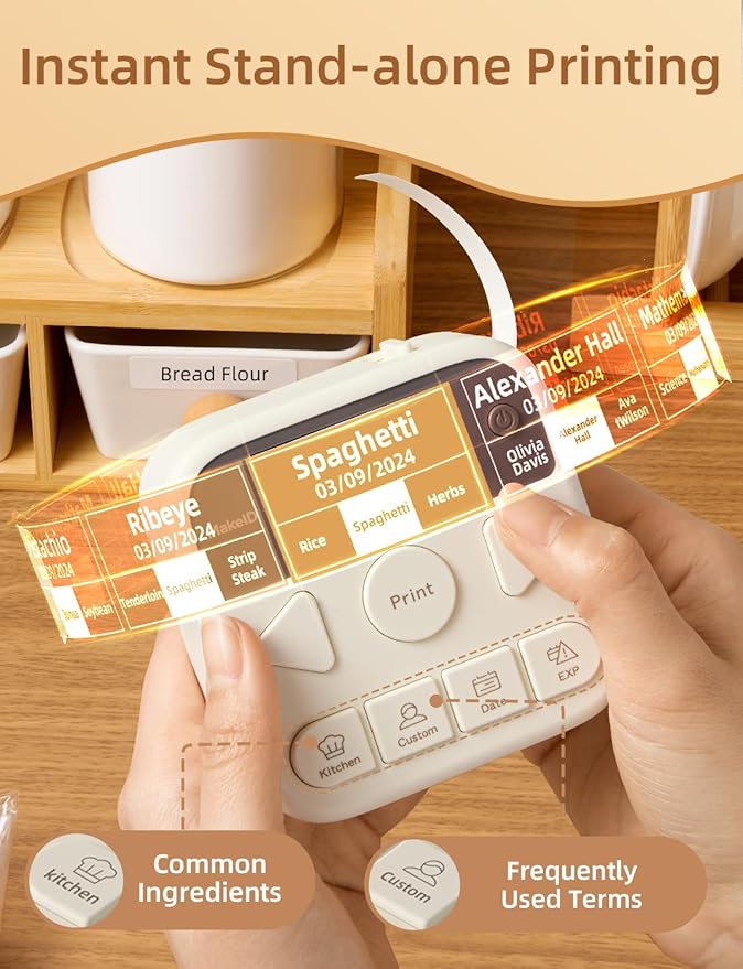 Makeid Label Maker Machine with Tape, S1 Pro Bluetooth LCD Display Labeler, One-Click Quick Print Inkless Magnetic Label Printer for Kitchen Home School Office Organization