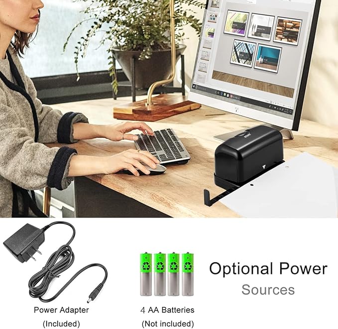 Electric 2 Hole Punch,VEYETTE Black Hole Punch,Punches Up to of 12-15 Sheets Paper, AC or Battery