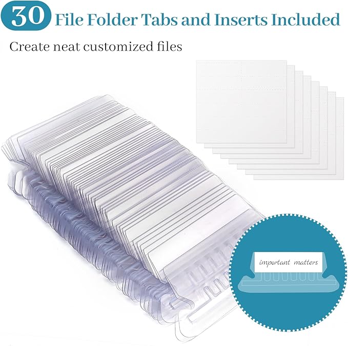 30 Pack Extra Capacity Hanging File Folders Reinforced Letter Size Hanging Folders with Expansion, 1/5 Cut Adjustable Tab Inserts for Office, School, Home Supplies, Assorted Colors (No Expansion)