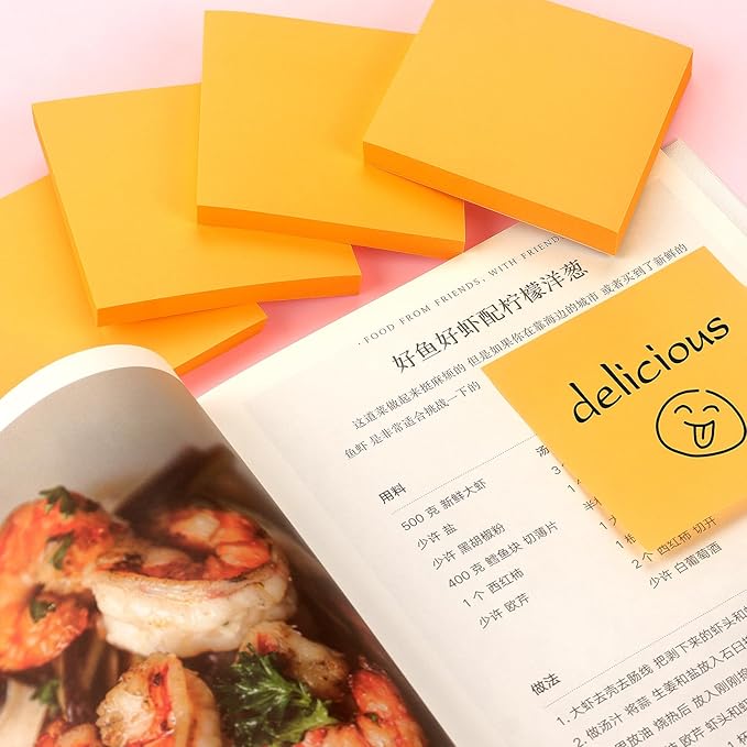 Sticky Notes 3x3 Pop Up Self-Stick Notes Pads with Bright Colors, Easy to Post for Office, School, Home, 4 Pads/Pack, 90 Sheets/Pad (Orange)