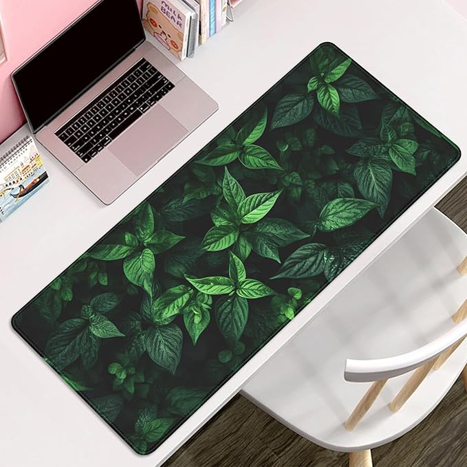 Green Mouse Pad Desktop Mat,Large Gaming Mouse Pad Desk Mat for Keyboard and Mouse,Computer Pad Large Mousepad with Stitched Edge Non-Slip Rubber Base for Office School Home (27.5X11.8 in)