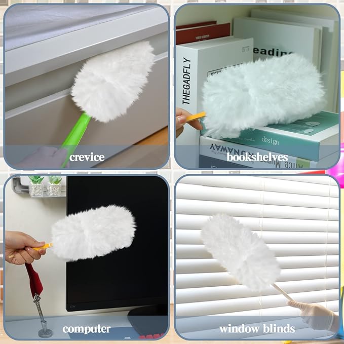 Vesici 50 Pcs Duster Refills Compatible with Swiffer Dusters Bulk Disposable Replacement Thickened with 1 Handle Heavy Duty for Cleaning, Office (White)