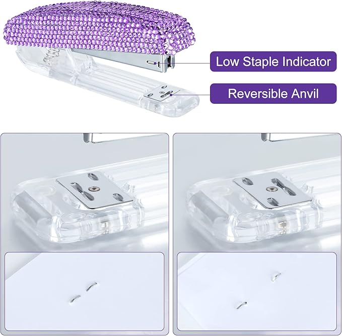 Pasted Diamond Crystal Handmade Bling Dazzling Stapler for Office, School, or Home (Purple)