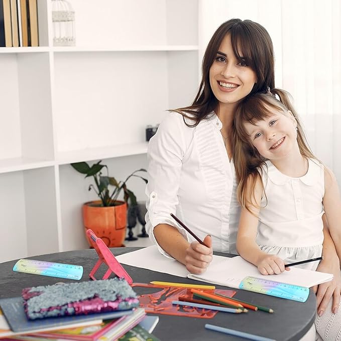 2 Pieces Flexible Ruler, Color Plastic Ruler Shatterproof Straight Edge Plastic Soft Bendable for School Classroom Office Kids & Adults (6inch)