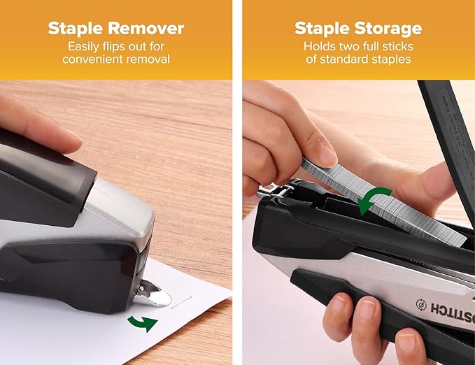 Bostitch Office InPower Desktop Eco-Friendly Stapler, One-Finger Technology, Jam-Free, Includes 210 Staples, Black (1100)
