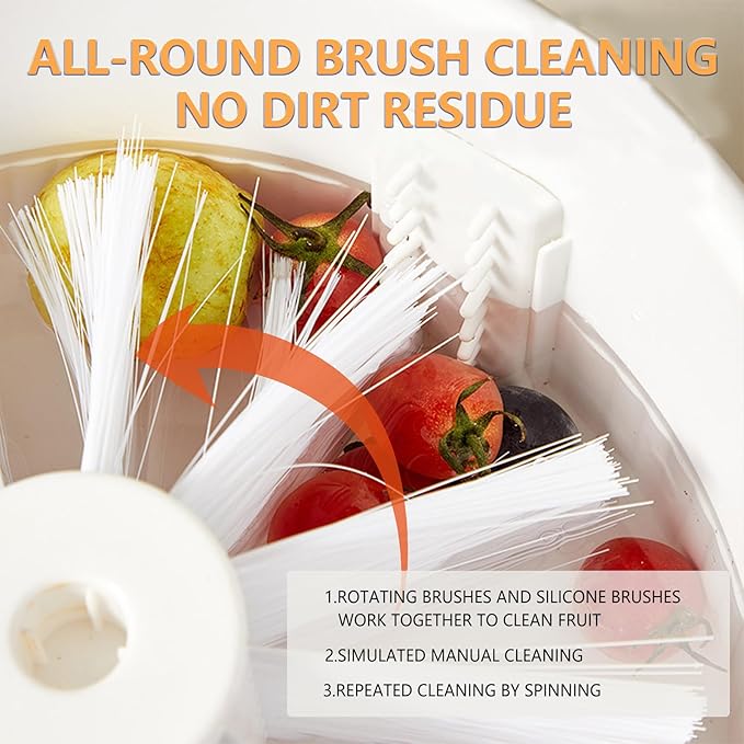 Fruit Cleaner Spinner, Large Fruit Washer Spinner, Fruit Cleaner Spinner with Fruit Washer Bowl and Brush, Vegetable Fruit Spinner Washer,Fruit and Vegetable Scrubber (White)