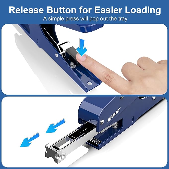 AFMAT Effortless Plier Stapler, Metal 30 Sheet Stapling Plier, 15000+ Stapling Times, with Staples & Reload Button, Handheld Stapler Heavy Duty, Space Save Size, Good for Office, Home, School, Blue