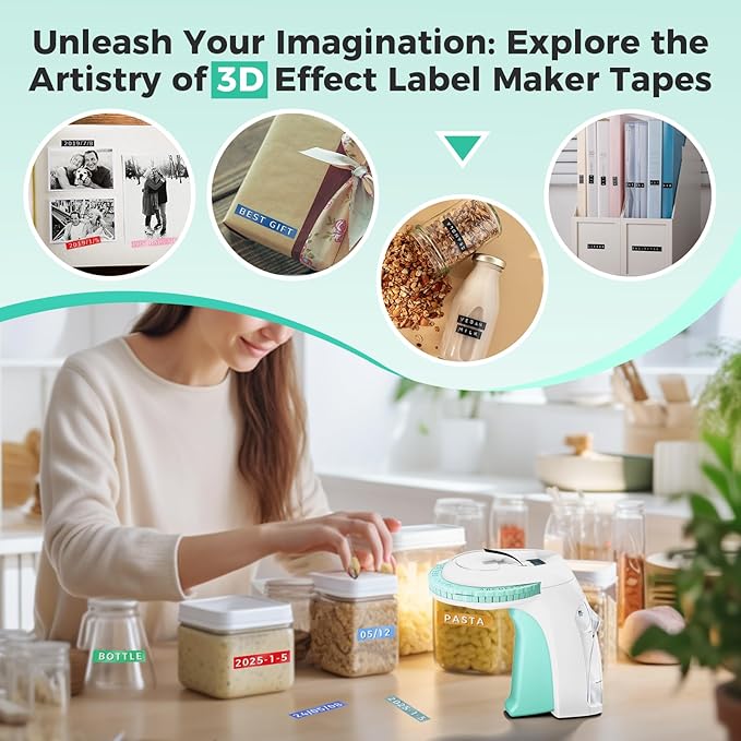 Vixic Embossing Label Maker, Retro Manual Label Makers Embossed, Old School Emboss Label Maker Punch, Handheld Embosser with 5 Rolls 3D Embossing Tapes, Labeler for DIY Crafting Kitchen Office Kids