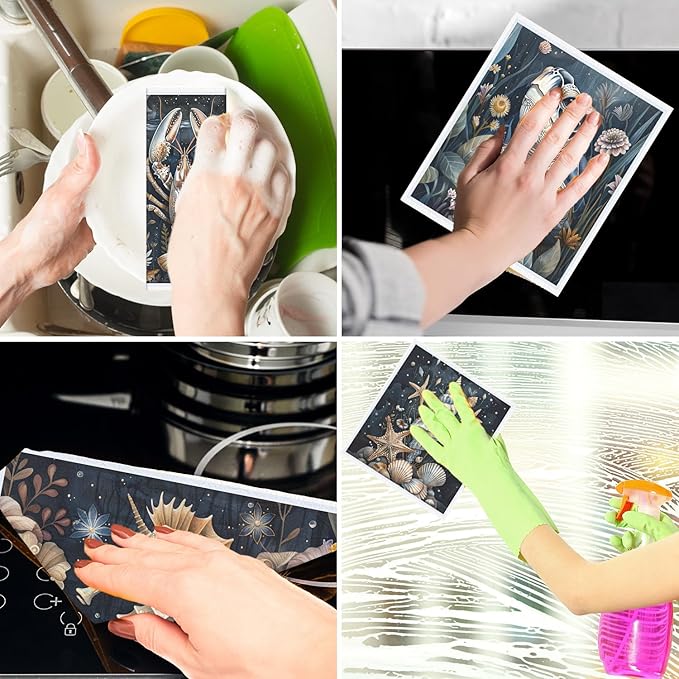 Ocean Swedish Dishcloths for Kitchen - 6PCS Ocean Animals Swedish Cloths for Washing Dishes Reusable Under The Sea Washable Sponge Cloths Kitchen Towels for Home Party Cleaning Housewarming