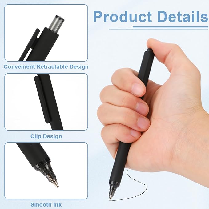WY WENYUAN Pens Bulk, 30-Pack Black Ballpoint Pens (1.0mm Medium Point) - Smooth Writing No-Smear Click-Type Bulk Pens for School,Corporate,Journals