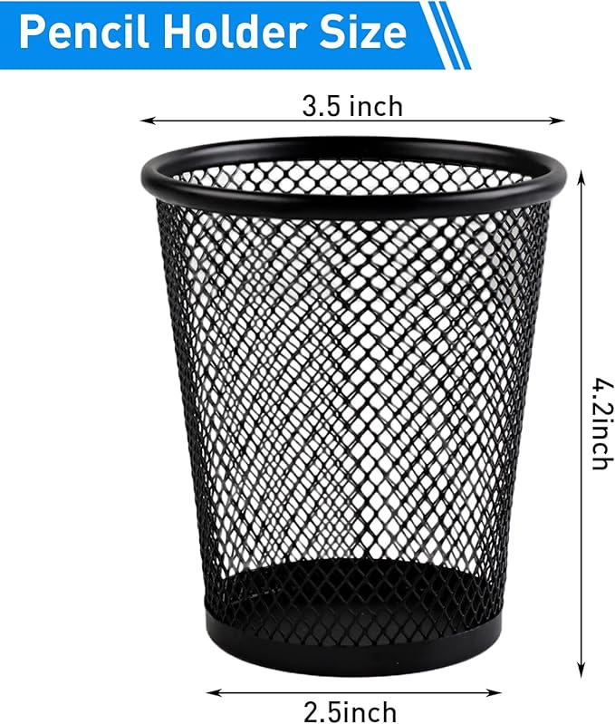 AZUREAL Pencil Holder 2 Pack, Black Mesh Desk Pen Holders, Premium Metal Pen Cup Holder for Desk, Office, Home, School