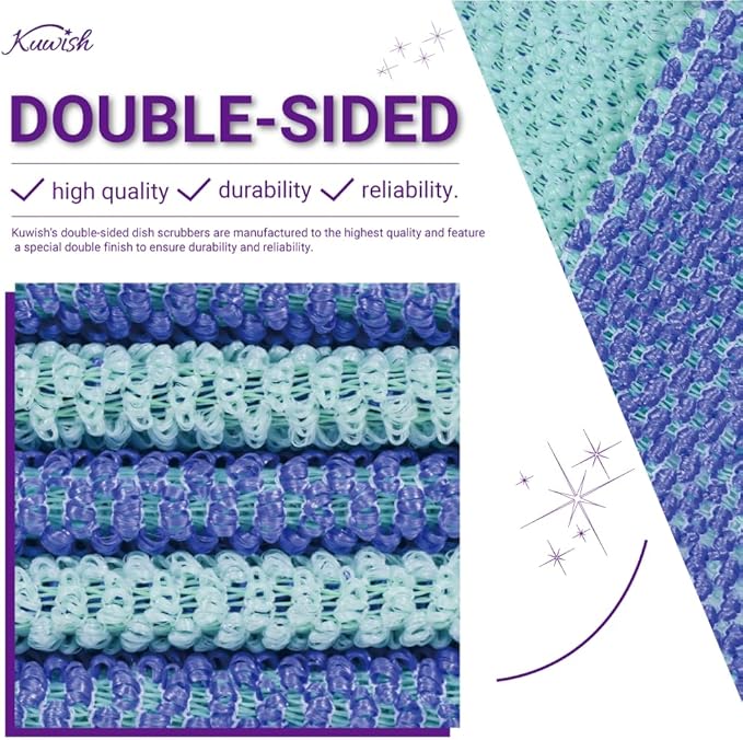 Kuwish Heavy Duty Non-Scratch Double Sided Soft Scrubber for Dish Scrubber for Dishes & Pots (3Pcs) - Best Replacement dishwashing Sponge - Try Our Alternative Dish Washing Korea Made