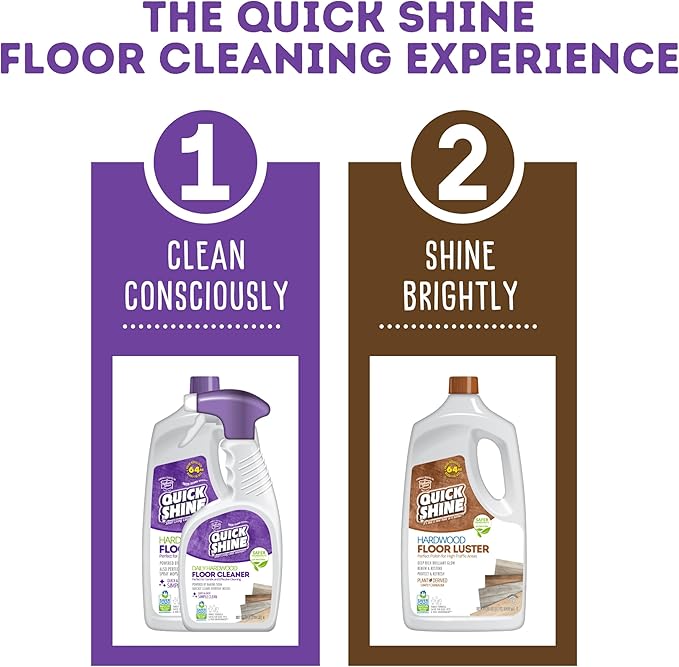 Quick Shine Hardwood Floor Cleaner 64oz | Use in Spray & Vac Mops | Removes Dirt & Scuff Marks | Ready-to-Use, Streak Free, No Rinse | Safer Choice Cleaner |Perfect for Gentle and Effective Cleaning