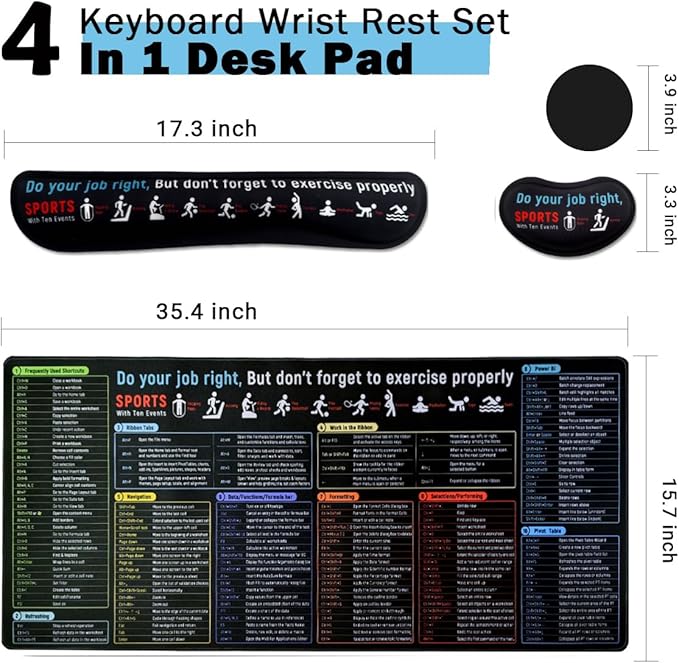 Large Mouse Pad Set, Cute Extended Mouse Pad+Keyboard Wrist Rest Support Desk Pad Memory Foam Ergonomic Easy Typing - Shortcut Keys
