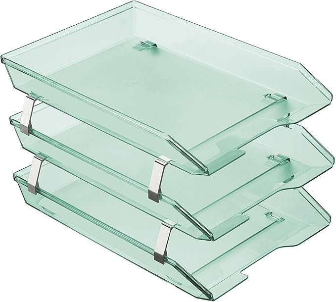 Acrimet Facility 3 Tier Letter Tray, Front Load, Letter Size/A4, Desktop File Organizer, Plastic (Clear Green Color)