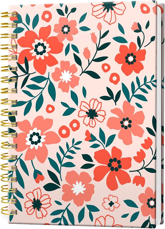 Spiral Journal Notebook, Hardcover Lined Journal for Women, Medium 6 x 8.4 in, 120 Pages Thick Paper, College Ruled Notebook for Writing, Work, Office, and School,Flower Pink