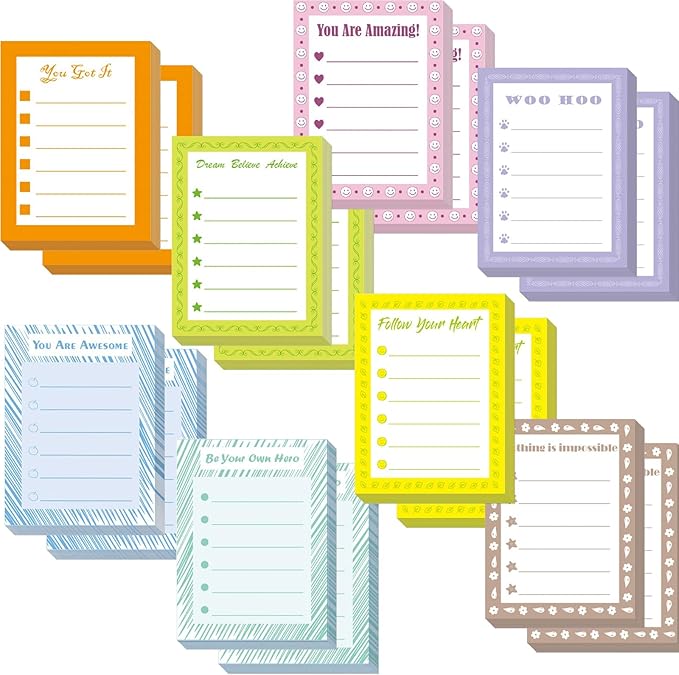 16 Pads Inspirational Sticky Notes Motivational Notepads,Appreciation Sticky Note Assortment, Funny Memo Pads Adhesive Memo Pad for Reminder Studying Travel Office Supplies 3 x 4 Inch