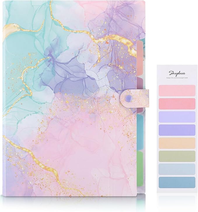 SKYDUE Expanding File Folder with 5 Pockets, Cute Accordion File Organizer, Letter Size Filing Folder, Letter Size Folders for Documents, School Office Supplies Marble Pink