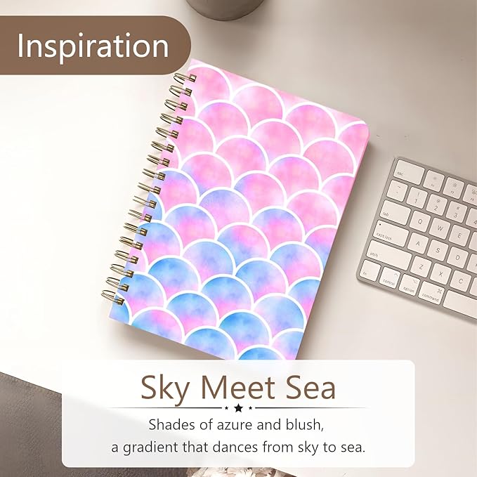Cute Spiral Notebook journal A5 Aesthetic Pretty Floral Design for Women Girls Kawaii with Pocket, 8.5 x 5.7 inch, Pink Scale