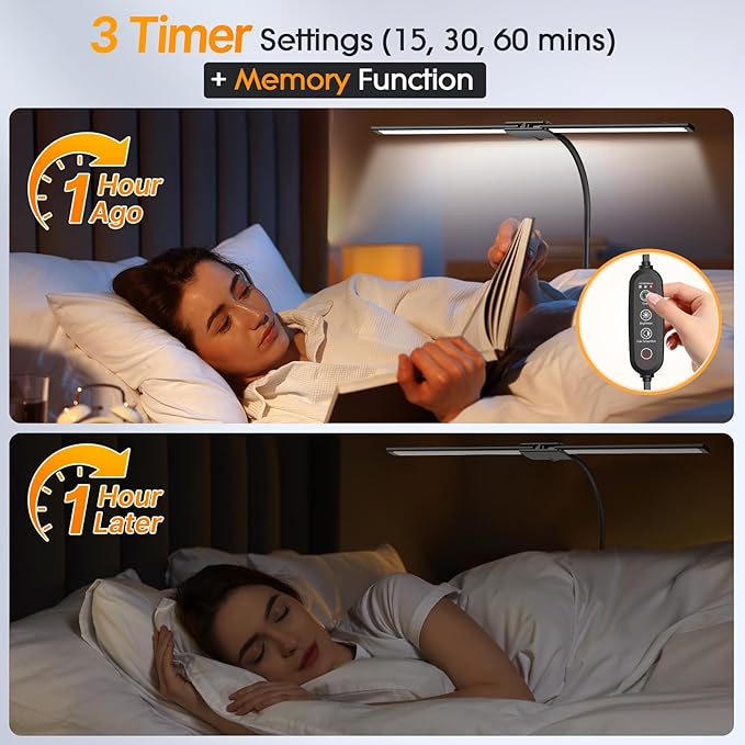 Syrinx LED Desk Lamp for Home Office – Eye-Caring Dual Head Desk Light with Flexible Gooseneck, Clamp, Gesture/Wired Control, 50 Lighting Modes with Memory/Timer for Study, Crafting