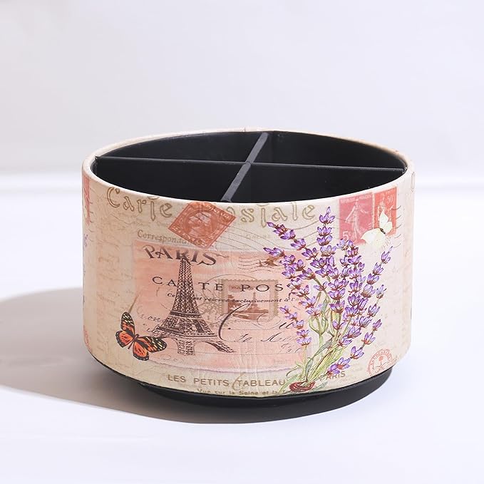 360° Rotate Desk Pen Organizer, Makeup Brush Holder Organizer, Makeup Organizers Countertop, TV Remote Control Holder,Leather Remote Caddy,Dual-Purpose Art Supply Pencil Cup (Lavender)