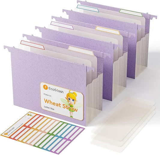 Extra Capacity Hanging File Folders, 4.72" Reinforced Wheat Straw Expanding Hanging Folder Letter Size, Heavy Duty for Filing Cabinets, File Organizer for Office & Home-Lavender Purple-3 Packs