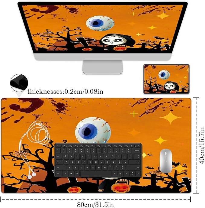Halloween Desk Pad Protector, Stitched Edges Mouse Pad, Large Office Desk Mat, Non-Slip Desk Blotter, Laptop Desk Pad, Desk Writing Pad for Office and Home (XXL)