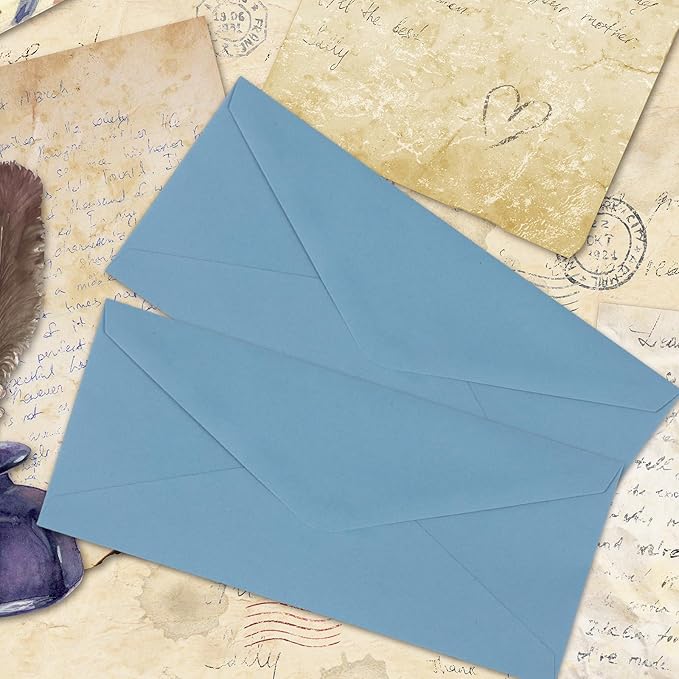 Whaline 50Pcs Business Envelopes Dusty Blue Mailing Envelopes V-Flap Envelope for Invitations Mailing Letters Checks Sending Card, 4 1/8 x 9 1/2 Inch