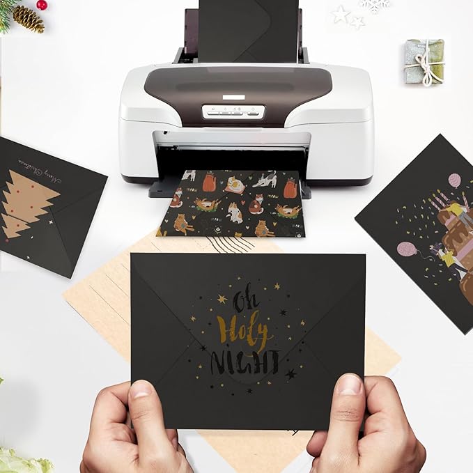 A7 Black Envelopes 100 Pack, Goefun V Flap Invitation Envelopes for 5x7 Greeting Cards, Graduation, Birthday, 5.25 x 7.25 in, 120GSM